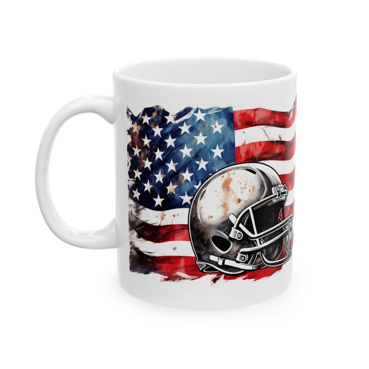 American Football Helmet Ceramic Mug – Patriotic USA Flag Coffee Cup (11oz/15oz)