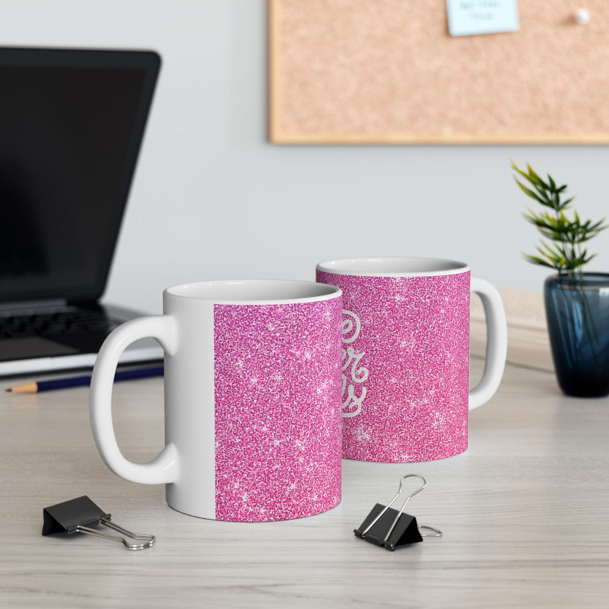 Love Never Fails Pink Glitter Ceramic Mug