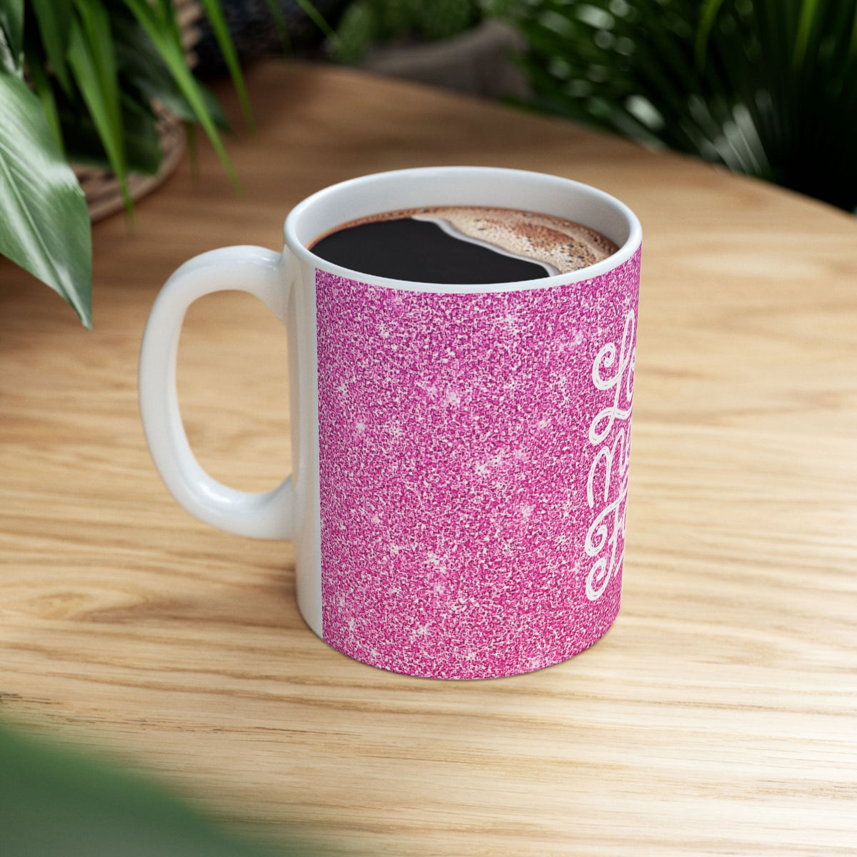 Love Never Fails Pink Glitter Ceramic Mug