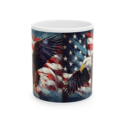 American Flag Eagle Ceramic Mug — Patriotic Bald Eagle Coffee Cup (11oz & 15oz)
